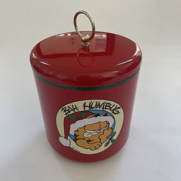 Vintage 1978 Christmas Garfield Jim Davis Bah Humbug Ice Bucket Container CLEAN - Picture 1 of 13